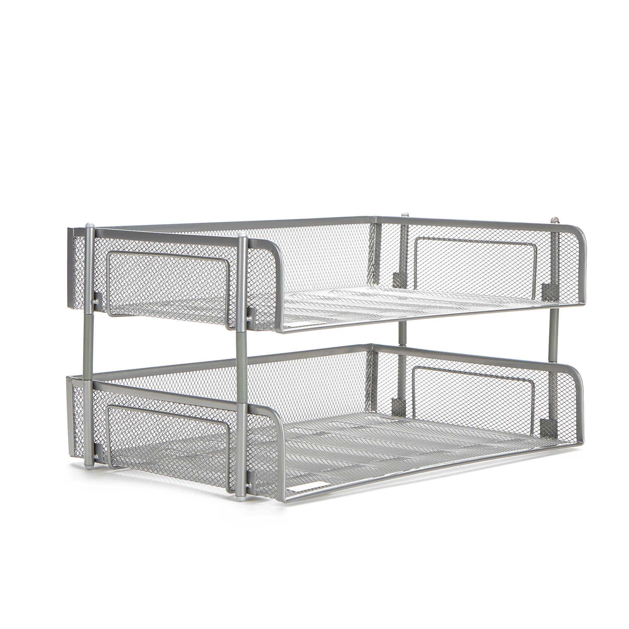 Mind Reader 2 Pack Silver Stackable Metal Mesh Organizer